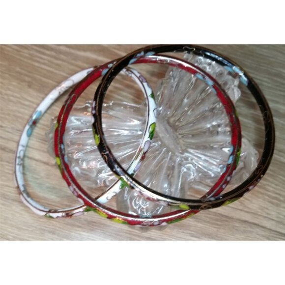Bundle 3 Vintage Cloisonne Enamel Bangle Bracelets Layering Stackable Boho - Picture 3 of 4